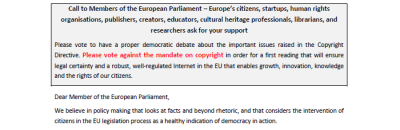  image linking to Call to members of the European Parliament: Open letter on the EU copyright reform 