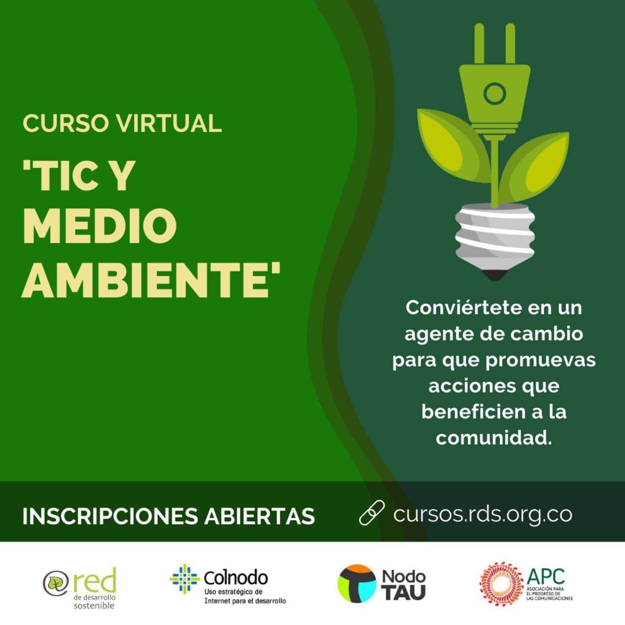 Imagen: La segunda edición del  Curso TIC y Medio Ambiente que realiza NodoTau, la Red de Desarrollo Sostenible y Colnodo, con apoyo de APC.
