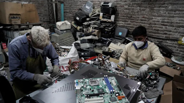E-waste being processed at the Nodo TAU treatment plant