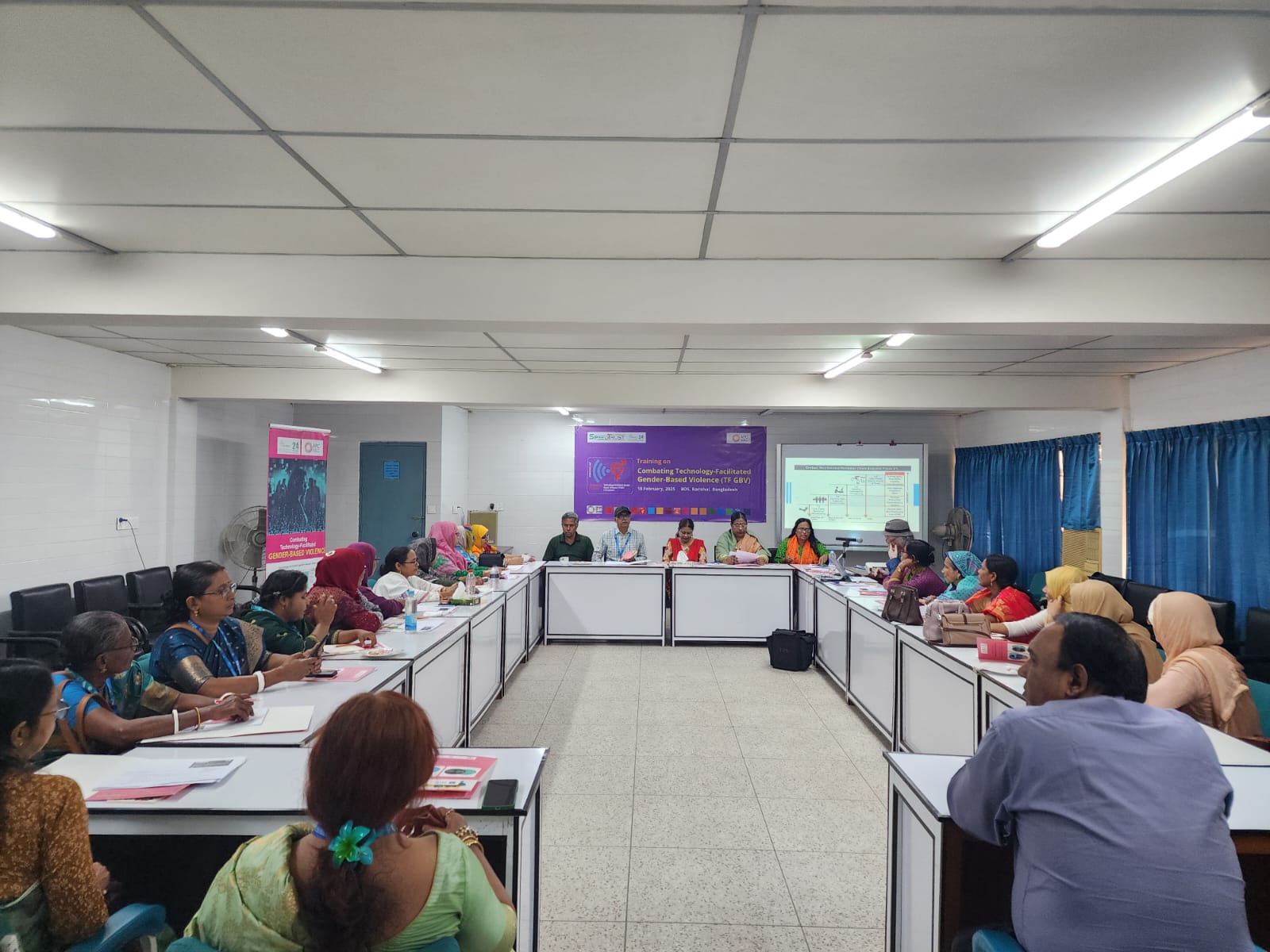 Image: Women in Barishal attend a training hosted by BNNRC on technology-facilitated gender-based violence. Photo courtesy of BNNRC.