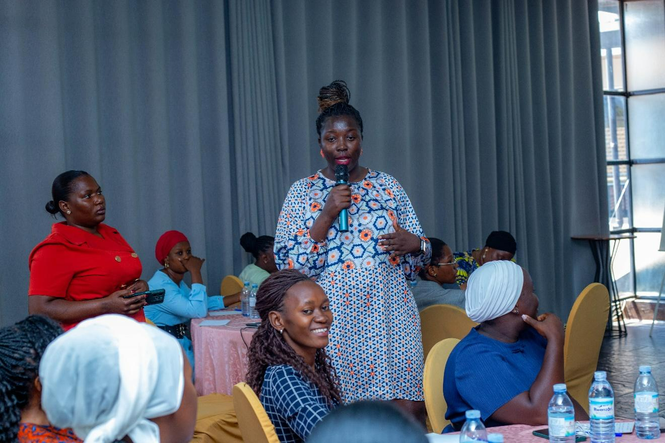 WOUGNET Executive Director Sandra Aceng is leading the discussion on gendered disinformation. Photo courtesy of WOUGNET.