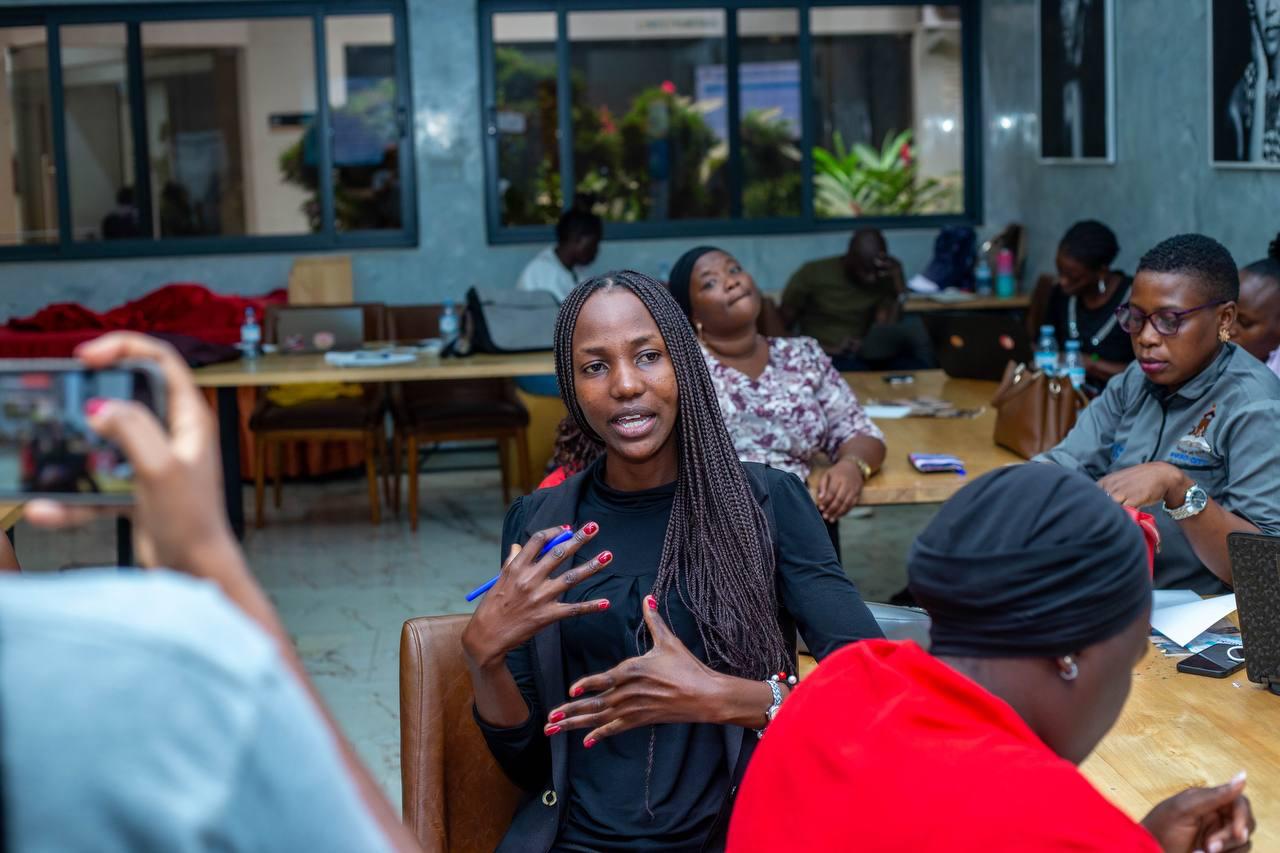 Making submission during roundtable discussion on gendered disinformation. Photo courtesy of WOUGNET.