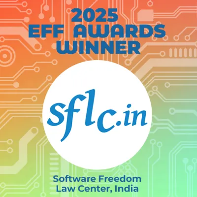 Image courtesty of EFF image linking to What’s behind SFLC.in’s award for defending digital freedoms?