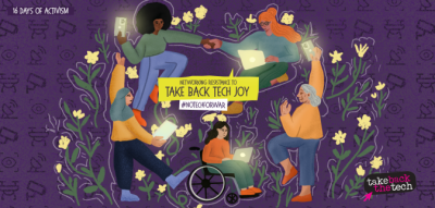  image linking to #NoTechForWar: Networking resistance to #TakeBackTechJoy for 16 Days of Activism against Gender-Based Violence 2025