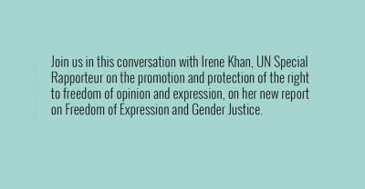  image linking to Save the date for a conversation on freedom of expression and gender justice with Irene Khan 