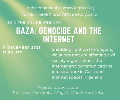  image linking to Upcoming webinar on Gaza: Genocide and the Internet 